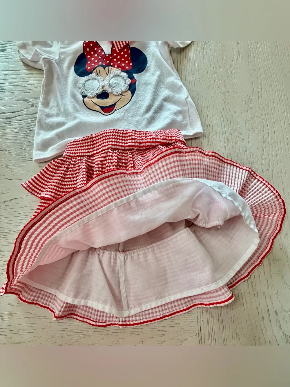 Disney Minnie Mouse White Top Red Striped Ruffle Tiered Skirt Matching Set 4T